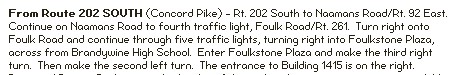 directions to foulk road from rt 202 south